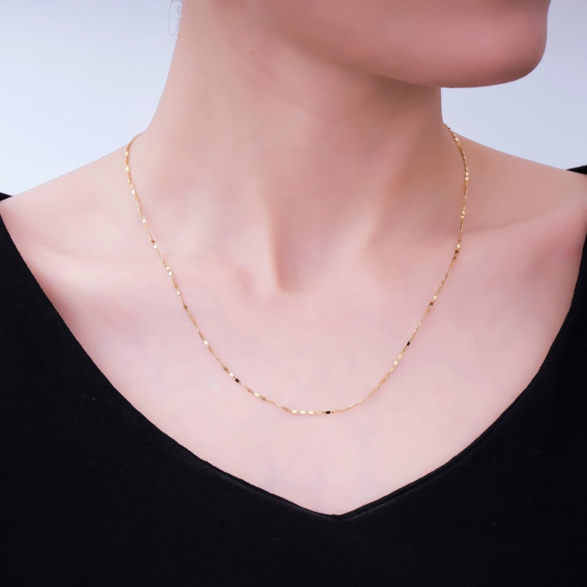 14K Gold Filled 1.4mm Flat Mariner Chain Link Layering Chain Necklace | WA-2754