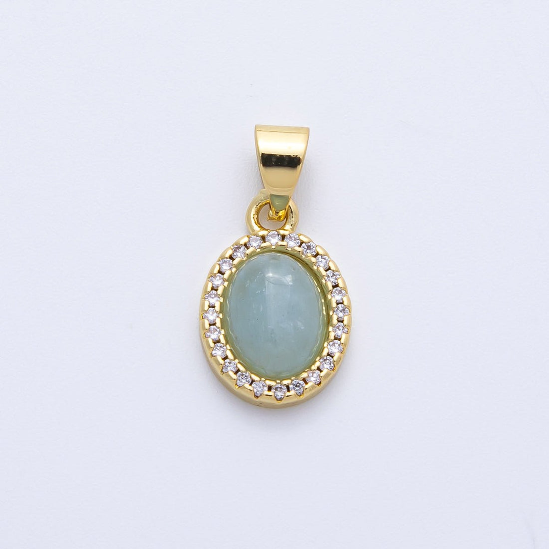 14K Gold Filled 14mm Micro Paved CZ Blue Agate Cabochon Oval Pendant | Charms-00322