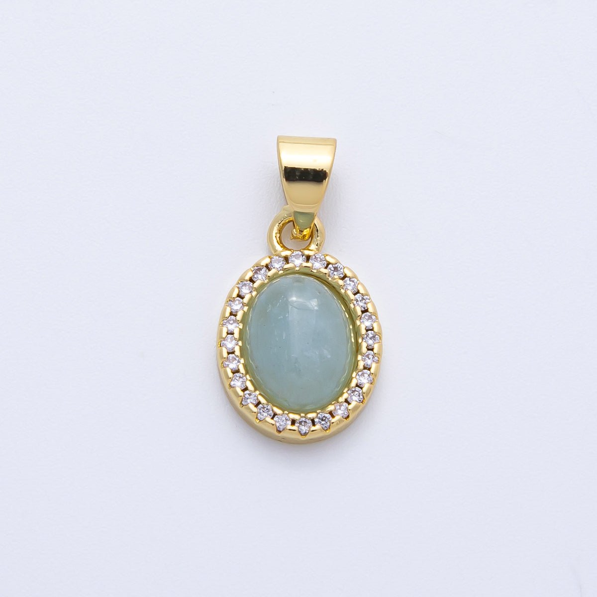 14K Gold Filled 14mm Micro Paved CZ Blue Agate Cabochon Oval Pendant | Charms-00322
