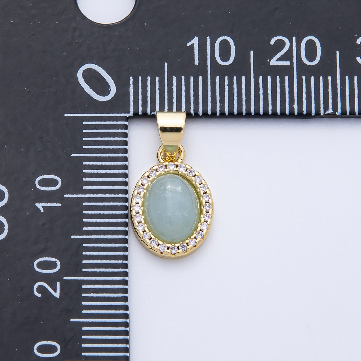 14K Gold Filled 14mm Micro Paved CZ Blue Agate Cabochon Oval Pendant | Charms-00322