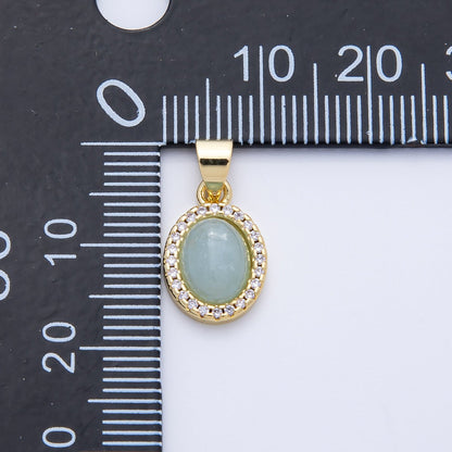 14K Gold Filled 14mm Micro Paved CZ Blue Agate Cabochon Oval Pendant | Charms-00322