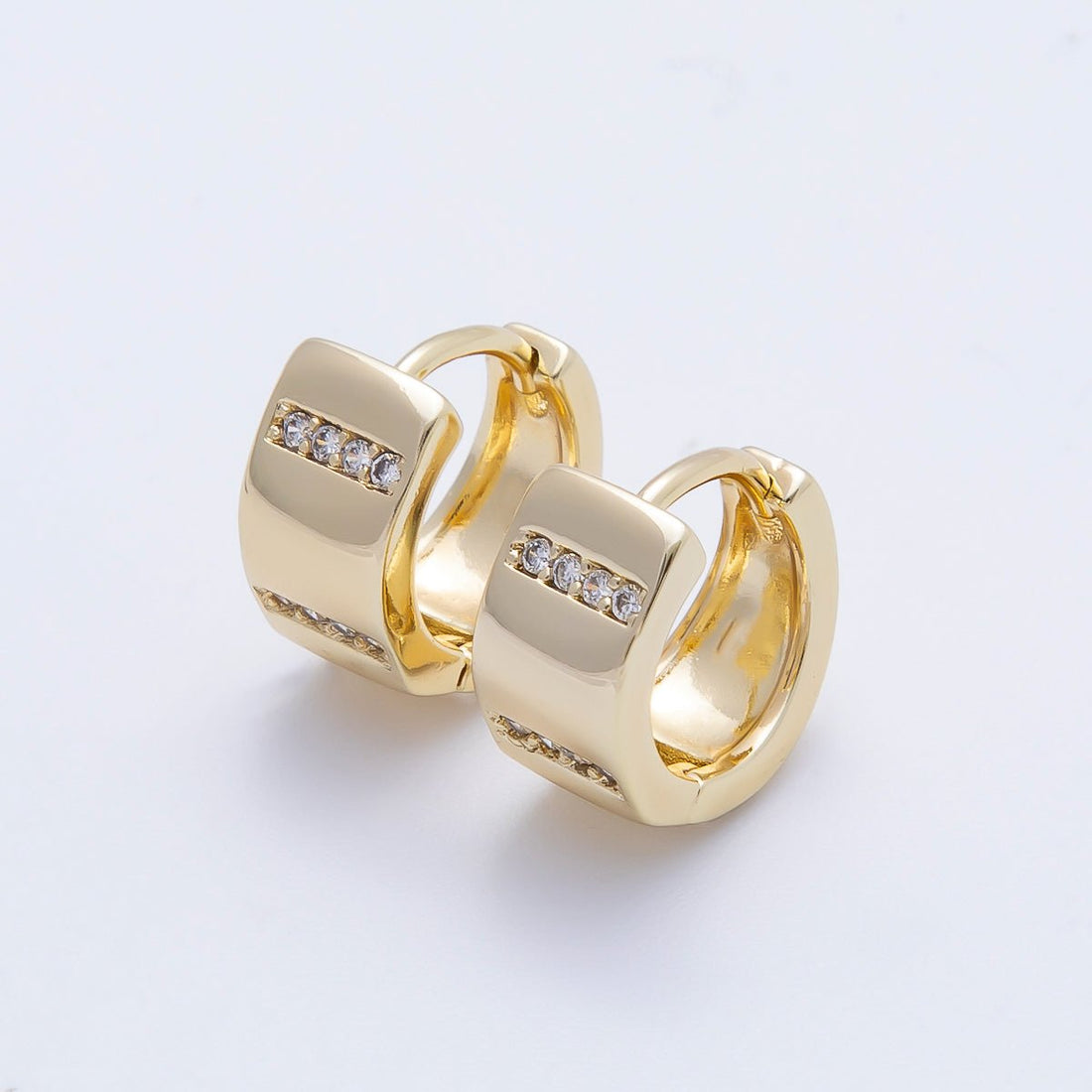 14K Gold Filled 14mm Micro Paved CZ Linear Huggie Earrings | Earrings-00355