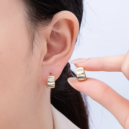 14K Gold Filled 14mm Micro Paved CZ Linear Huggie Earrings | Earrings-00355