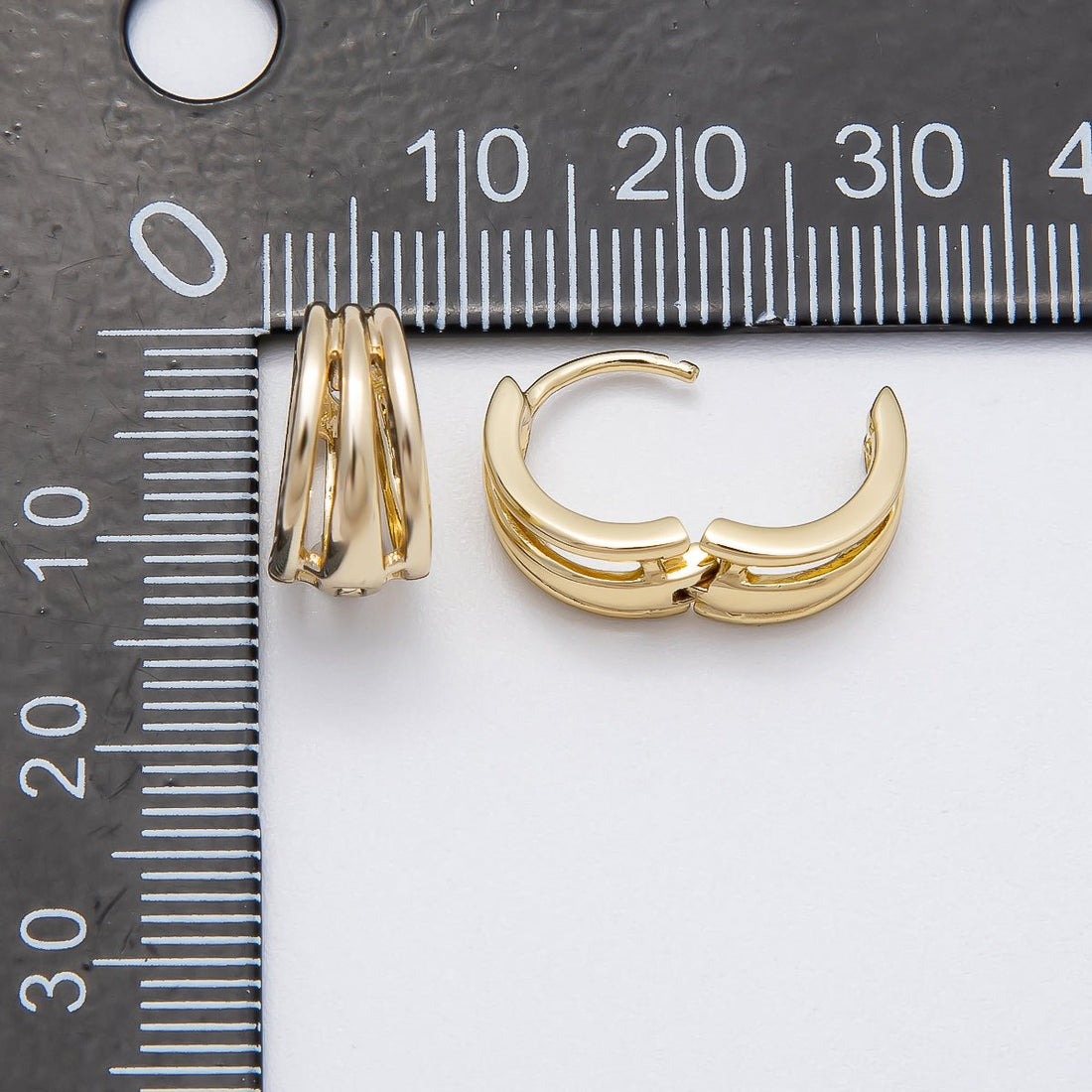 14K Gold Filled 14mm Minimalist Triple Band Cartilage Huggie Earrings | Earrings-00276