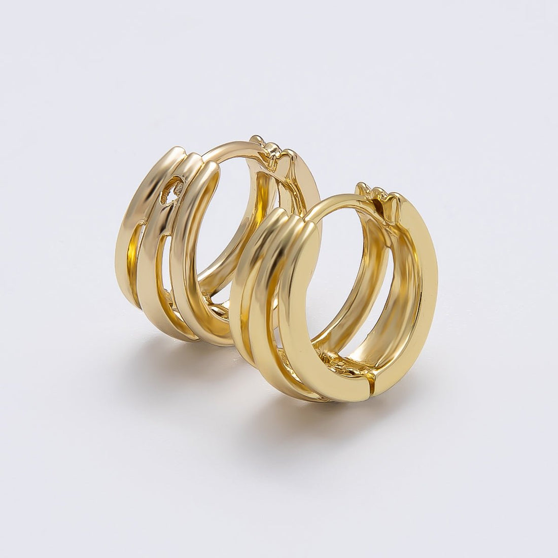 14K Gold Filled 14mm Minimalist Triple Band Cartilage Huggie Earrings | Earrings-00276