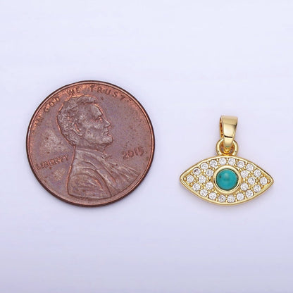14K Gold Filled 14mm Turquoise Micro Paved CZ Evil Eye Pendant in Gold &amp; Silver | AA1249