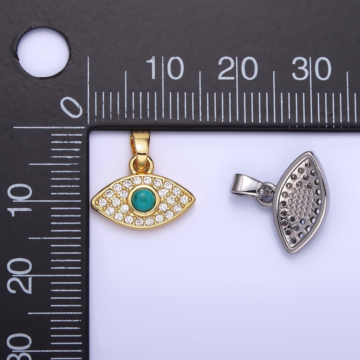 14K Gold Filled 14mm Turquoise Micro Paved CZ Evil Eye Pendant in Gold &amp; Silver | AA1249