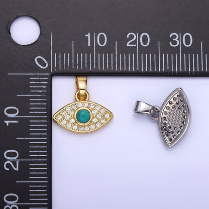 14K Gold Filled 14mm Turquoise Micro Paved CZ Evil Eye Pendant in Gold &amp; Silver | AA1249