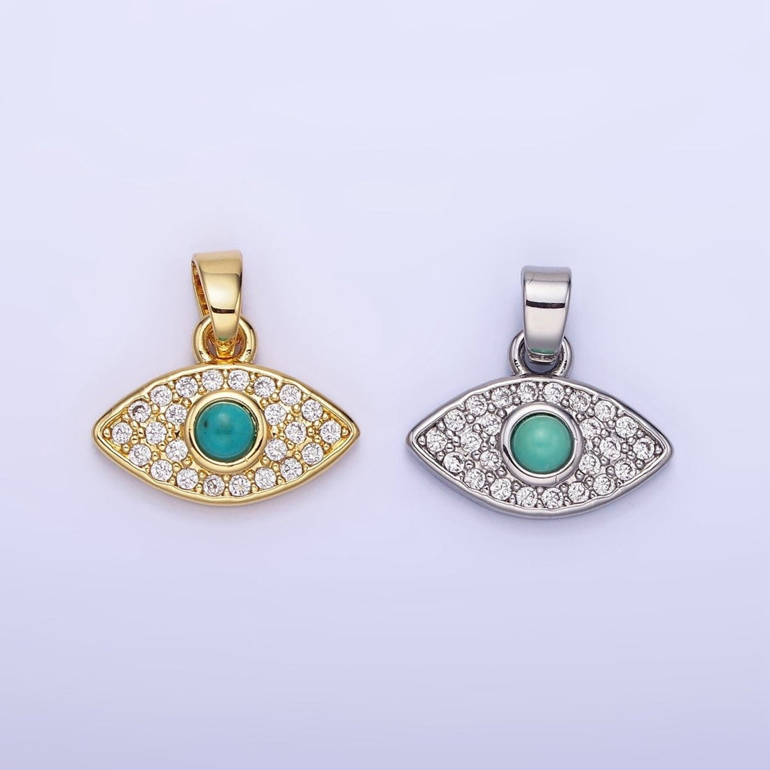 14K Gold Filled 14mm Turquoise Micro Paved CZ Evil Eye Pendant in Gold &amp; Silver | AA1249