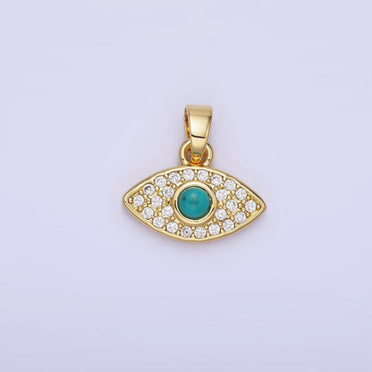 14K Gold Filled 14mm Turquoise Micro Paved CZ Evil Eye Pendant in Gold &amp; Silver | AA1249