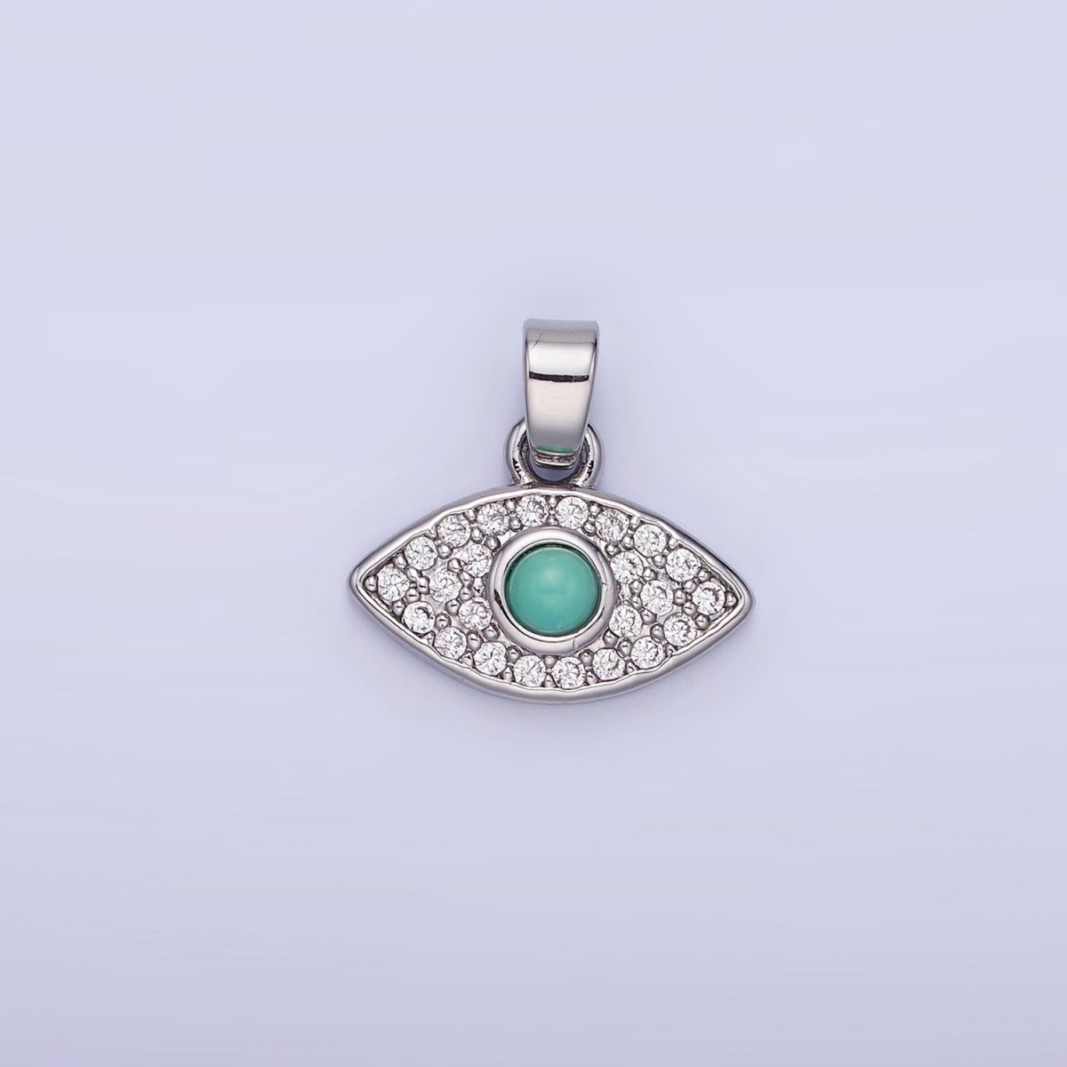 14K Gold Filled 14mm Turquoise Micro Paved CZ Evil Eye Pendant in Gold &amp; Silver | AA1249