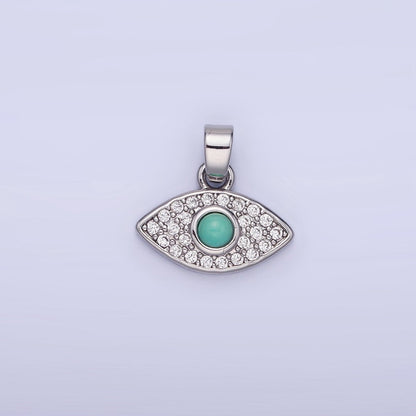 14K Gold Filled 14mm Turquoise Micro Paved CZ Evil Eye Pendant in Gold &amp; Silver | AA1249