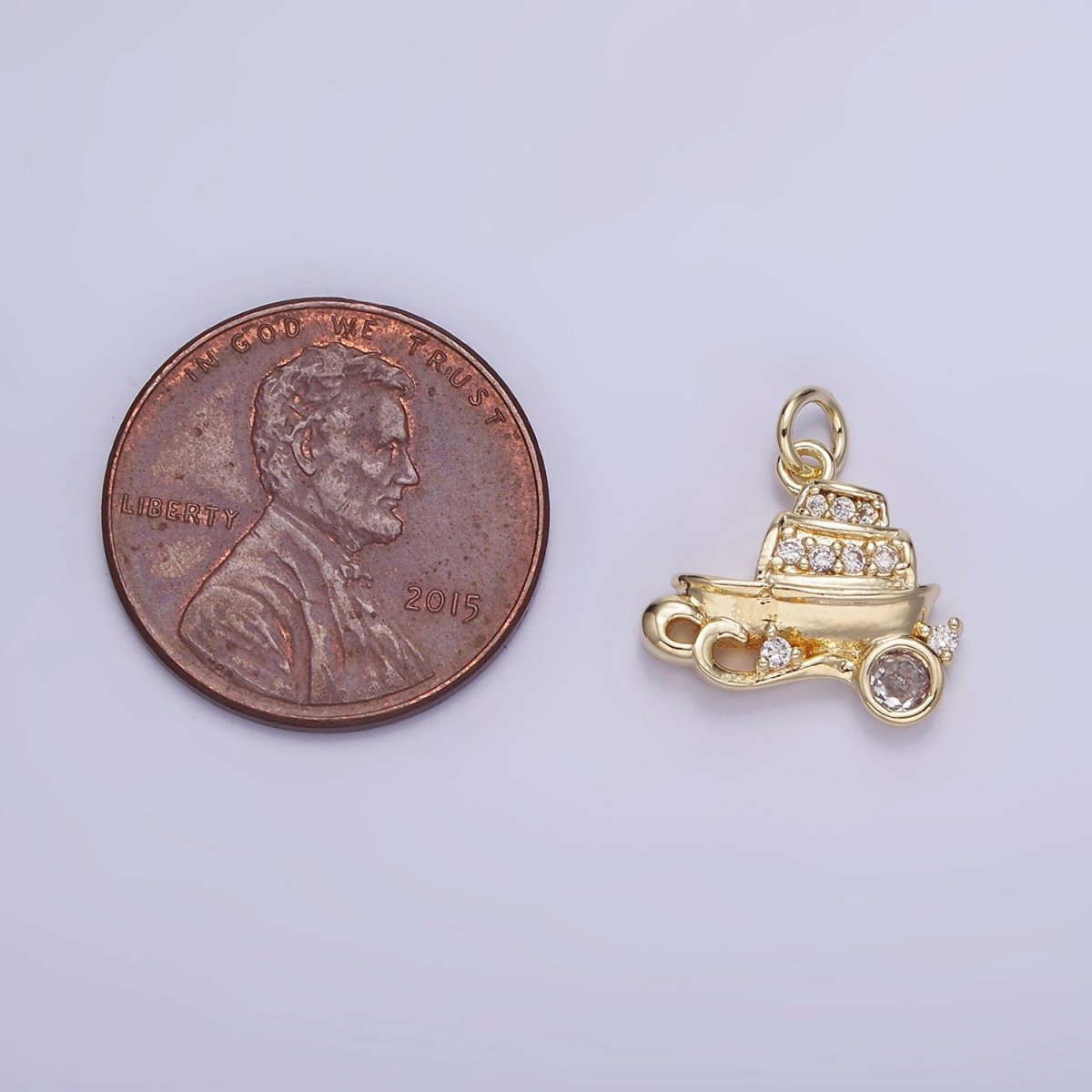 14K Gold Filled 14mm Vehicle Motor Sea Boat CZ Micro Paved Charm in Gold &amp; Silver | W537