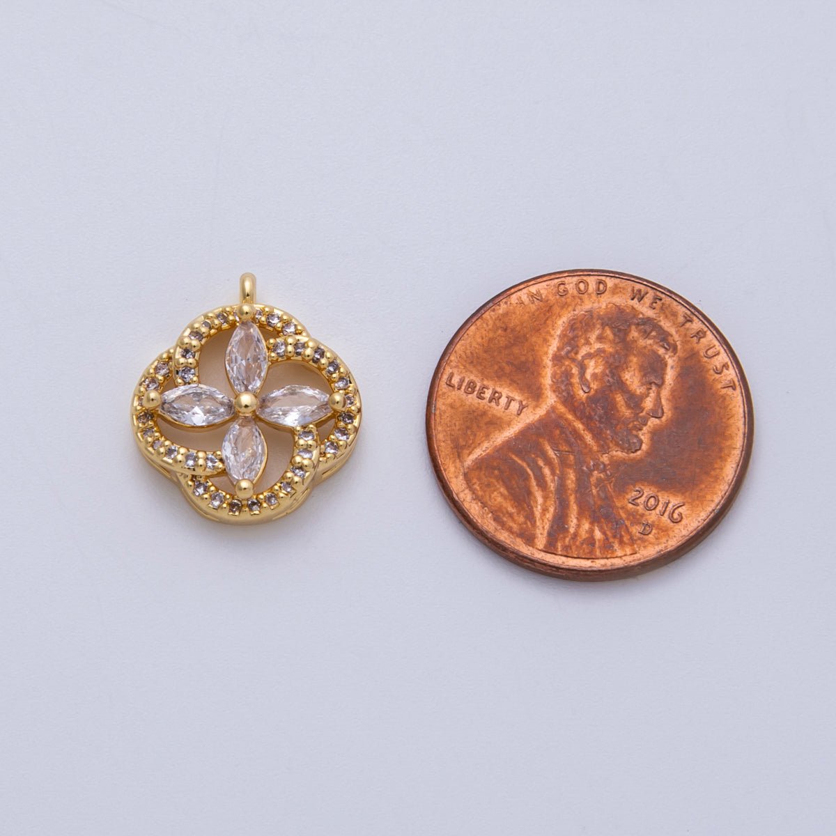 14K Gold Filled 15.3mm Clear Micro Paved CZ Marquise Flower Open Charm | Charms-00045