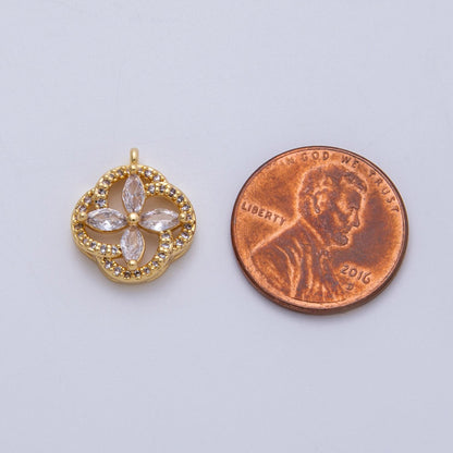 14K Gold Filled 15.3mm Clear Micro Paved CZ Marquise Flower Open Charm | Charms-00045