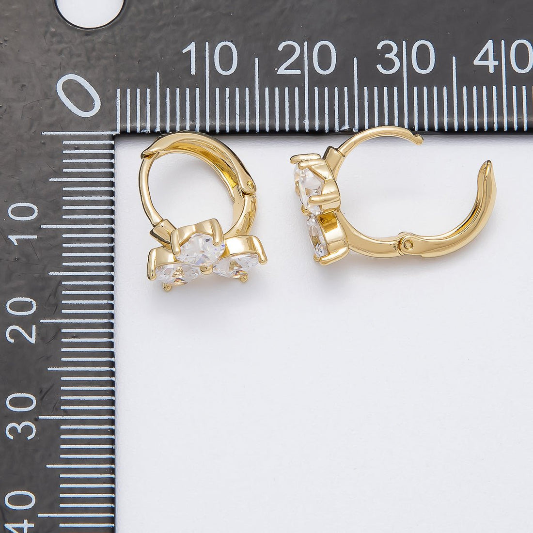 14K Gold Filled 15.5mm Clear CZ Clover Flower Huggie Earrings | Earrings-00269