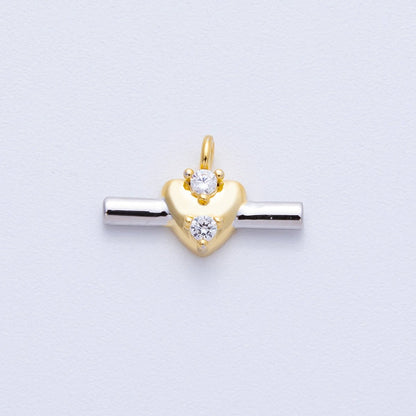 14K Gold Filled 15.5mm CZ Heart Bar Mini Mixed Metal Charm | Charms-00043