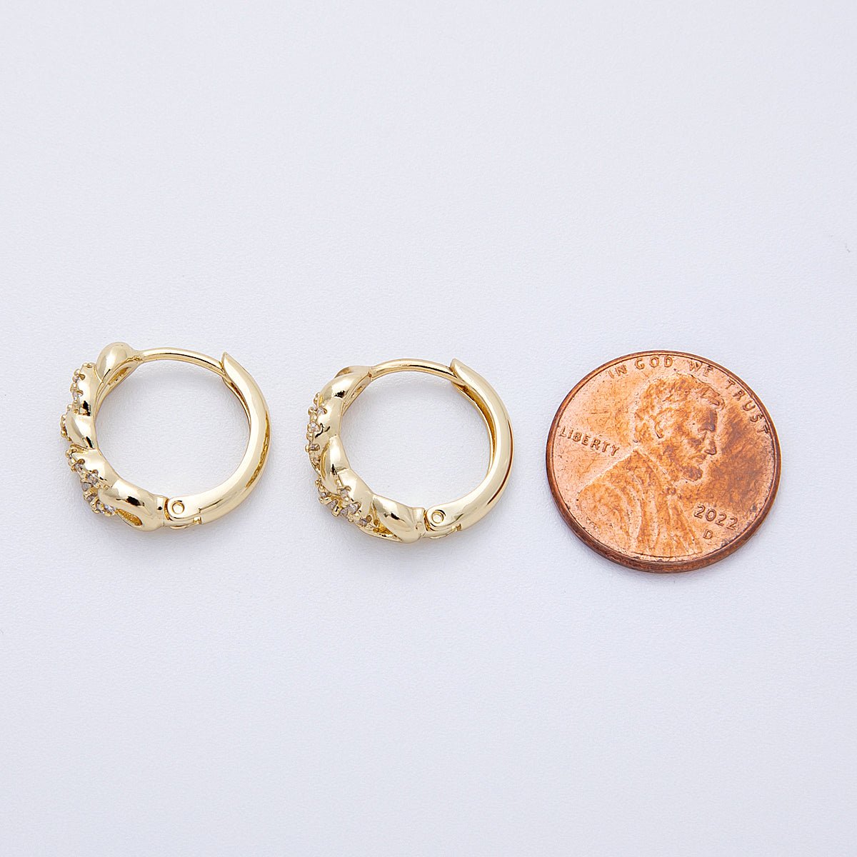 14K Gold Filled 15.5mm Micro Paved CZ Curb Chain Cartilage Huggie Earrings | Earrings-00171
