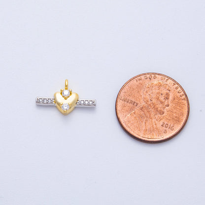 14K Gold Filled 15.5mm Micro Paved CZ Heart Bar Mini Mixed Metal Charm | Charms-00044