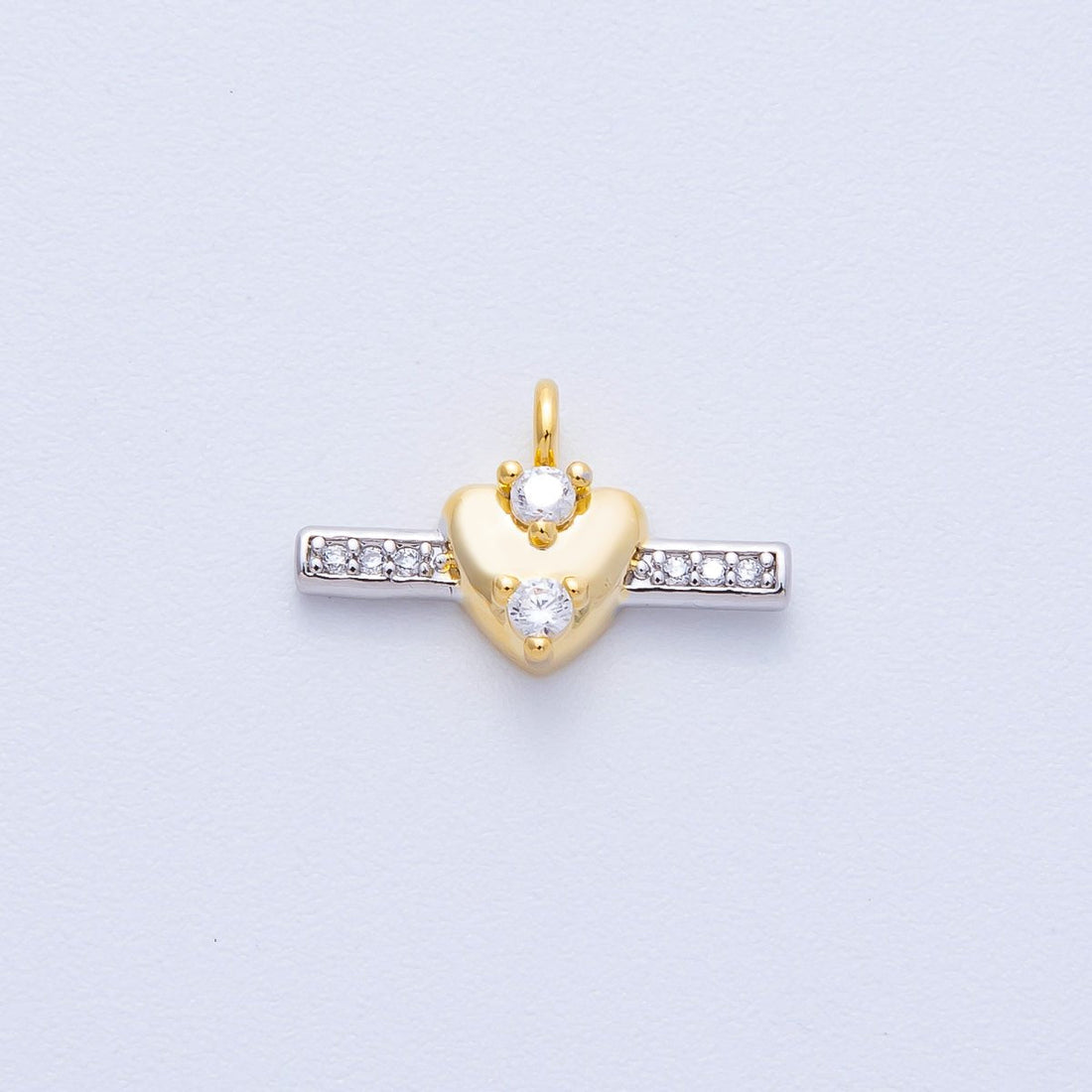 14K Gold Filled 15.5mm Micro Paved CZ Heart Bar Mini Mixed Metal Charm | Charms-00044