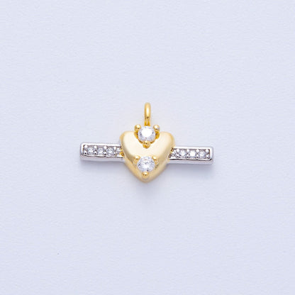 14K Gold Filled 15.5mm Micro Paved CZ Heart Bar Mini Mixed Metal Charm | Charms-00044