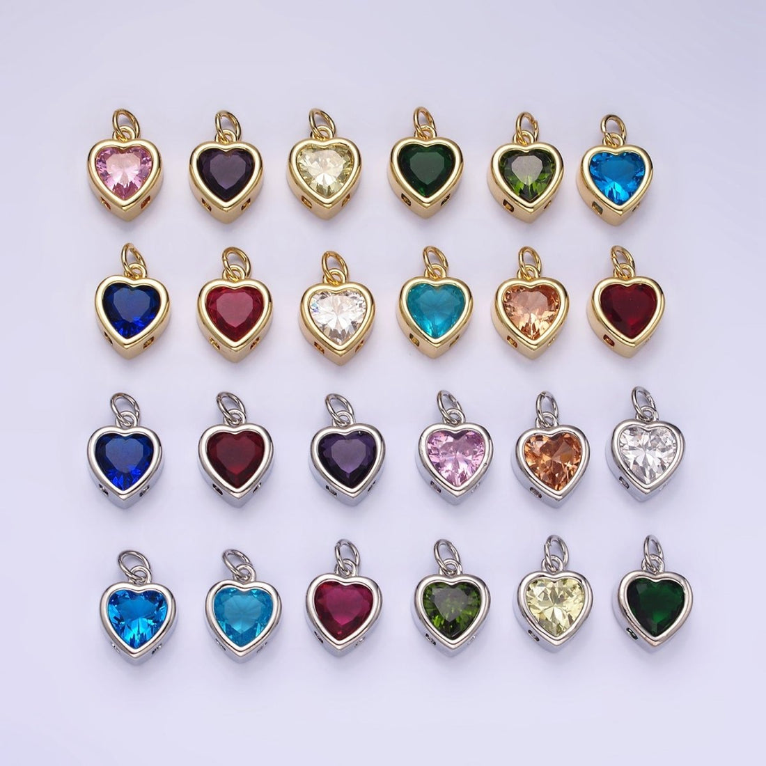 14K Gold Filled 15.5mm Personalized Birthstone Heart Cubic Zirconia CZ Bezel Charm in Silver &amp; Gold | N1551 - N1574