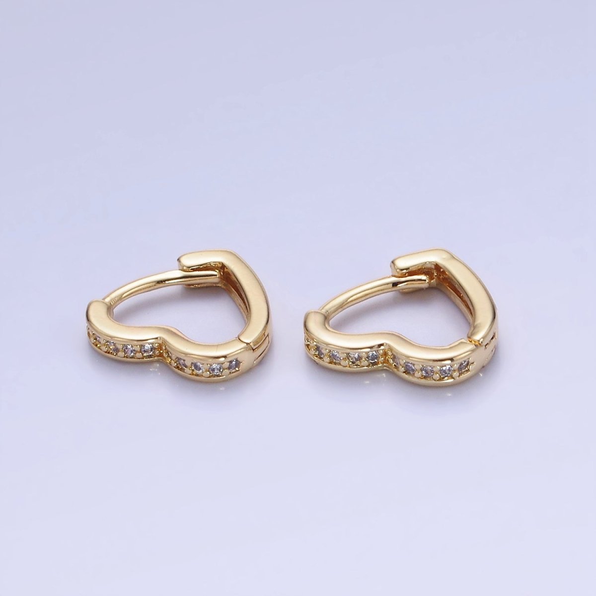 14K Gold Filled 15mm, 14mm Micro Paved CZ Heart Huggie Earrings in Gold &amp; Silver | AB1355 - AB1357