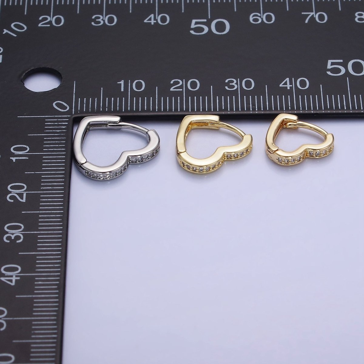 14K Gold Filled 15mm, 14mm Micro Paved CZ Heart Huggie Earrings in Gold &amp; Silver | AB1355 - AB1357