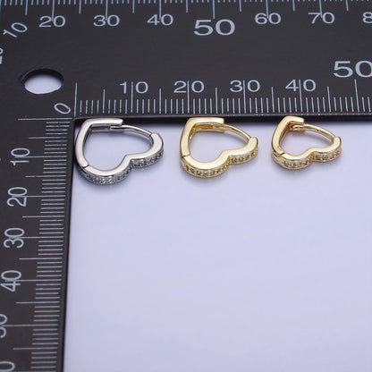 14K Gold Filled 15mm, 14mm Micro Paved CZ Heart Huggie Earrings in Gold &amp; Silver | AB1355 - AB1357