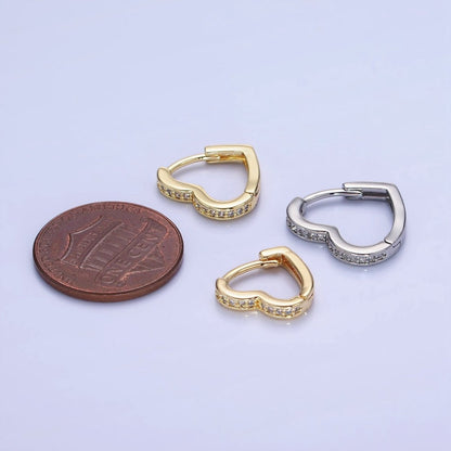 14K Gold Filled 15mm, 14mm Micro Paved CZ Heart Huggie Earrings in Gold &amp; Silver | AB1355 - AB1357