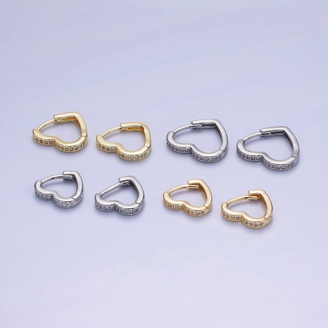 14K Gold Filled 15mm, 14mm Micro Paved CZ Heart Huggie Earrings in Gold &amp; Silver | AB1355 - AB1357
