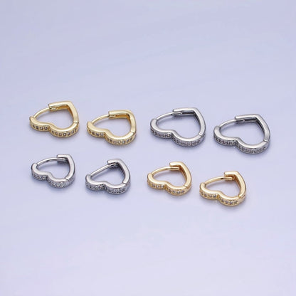 14K Gold Filled 15mm, 14mm Micro Paved CZ Heart Huggie Earrings in Gold &amp; Silver | AB1355 - AB1357