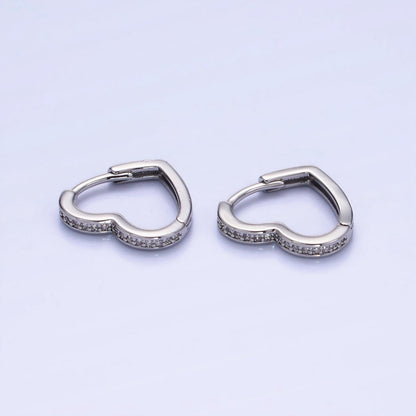14K Gold Filled 15mm, 14mm Micro Paved CZ Heart Huggie Earrings in Gold &amp; Silver | AB1355 - AB1357