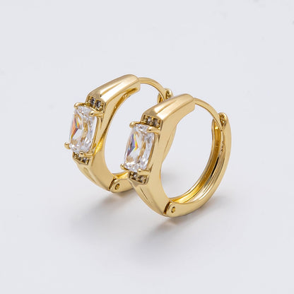 14K Gold Filled 15mm Baguette Micro Paved Cartilage Hexagon Huggie Earrings | Earrings-00271