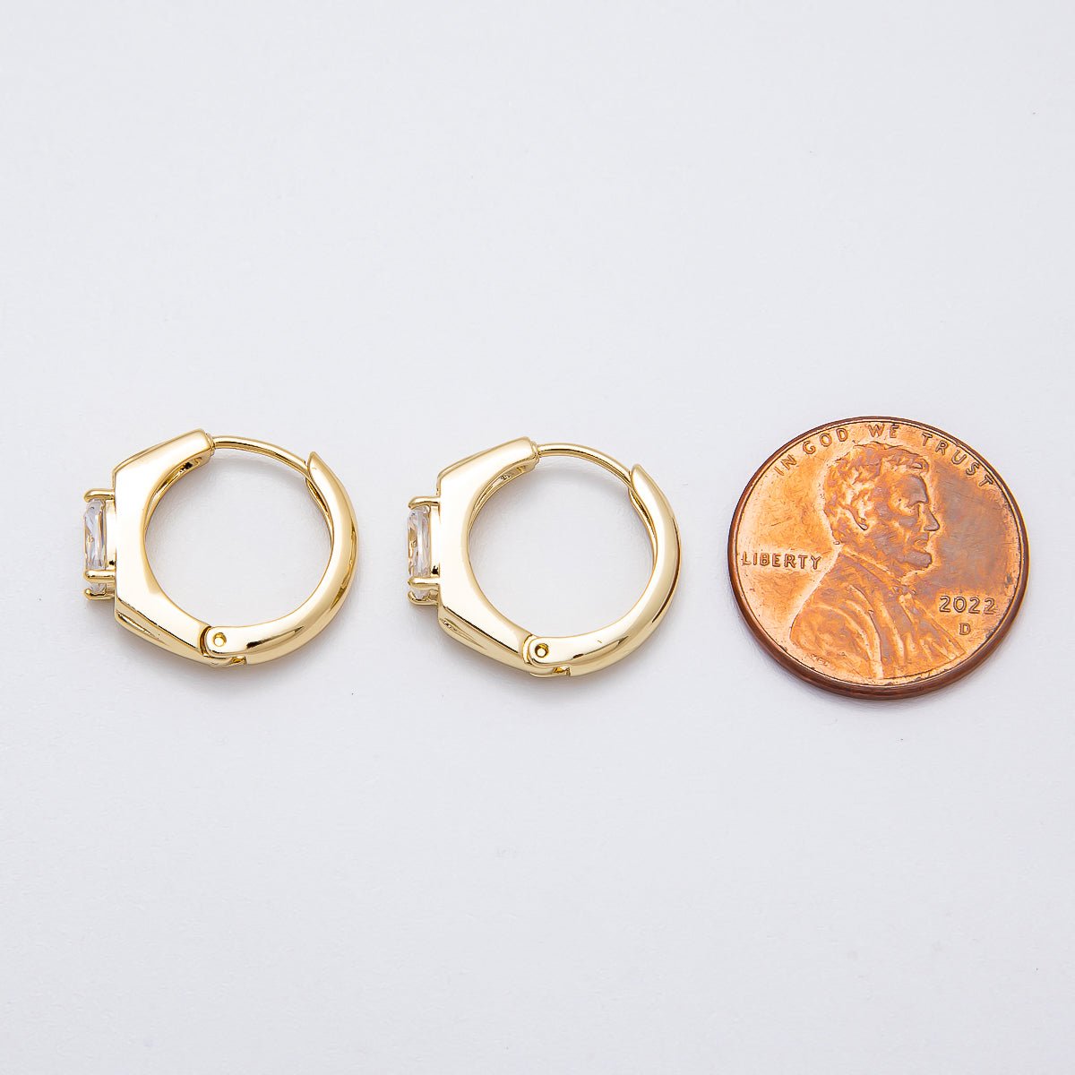 14K Gold Filled 15mm Baguette Micro Paved Cartilage Hexagon Huggie Earrings | Earrings-00271