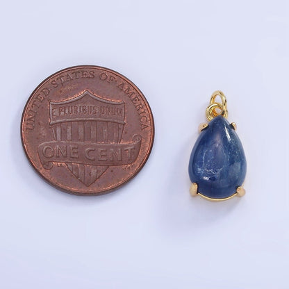 14K Gold Filled 15mm Blue Kyanite Gemstone Teardrop Charm | AG751