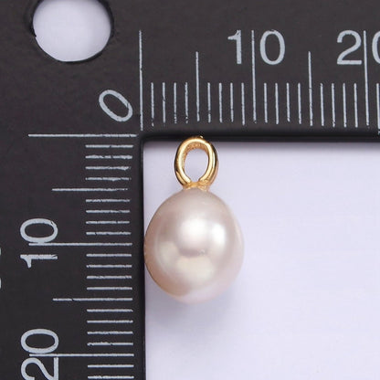 14K Gold Filled 15mm Button White Freshwater Pearl Drop Pendant | P1658