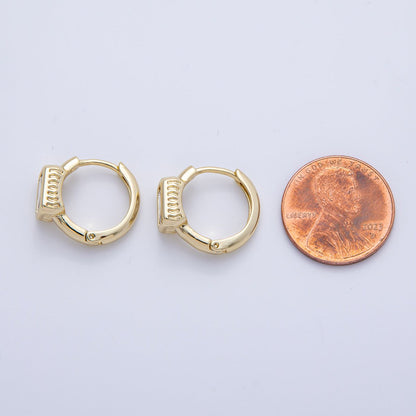 14K Gold Filled 15mm Clear Baguette CZ Bezel Huggie Earrings | Earrings-00104