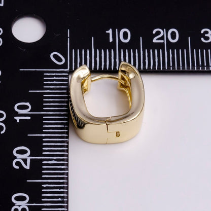 14K Gold Filled 15mm Clear CZ Lined Curve-Edged Wide Square Huggie Hoop Earrings | AD-459