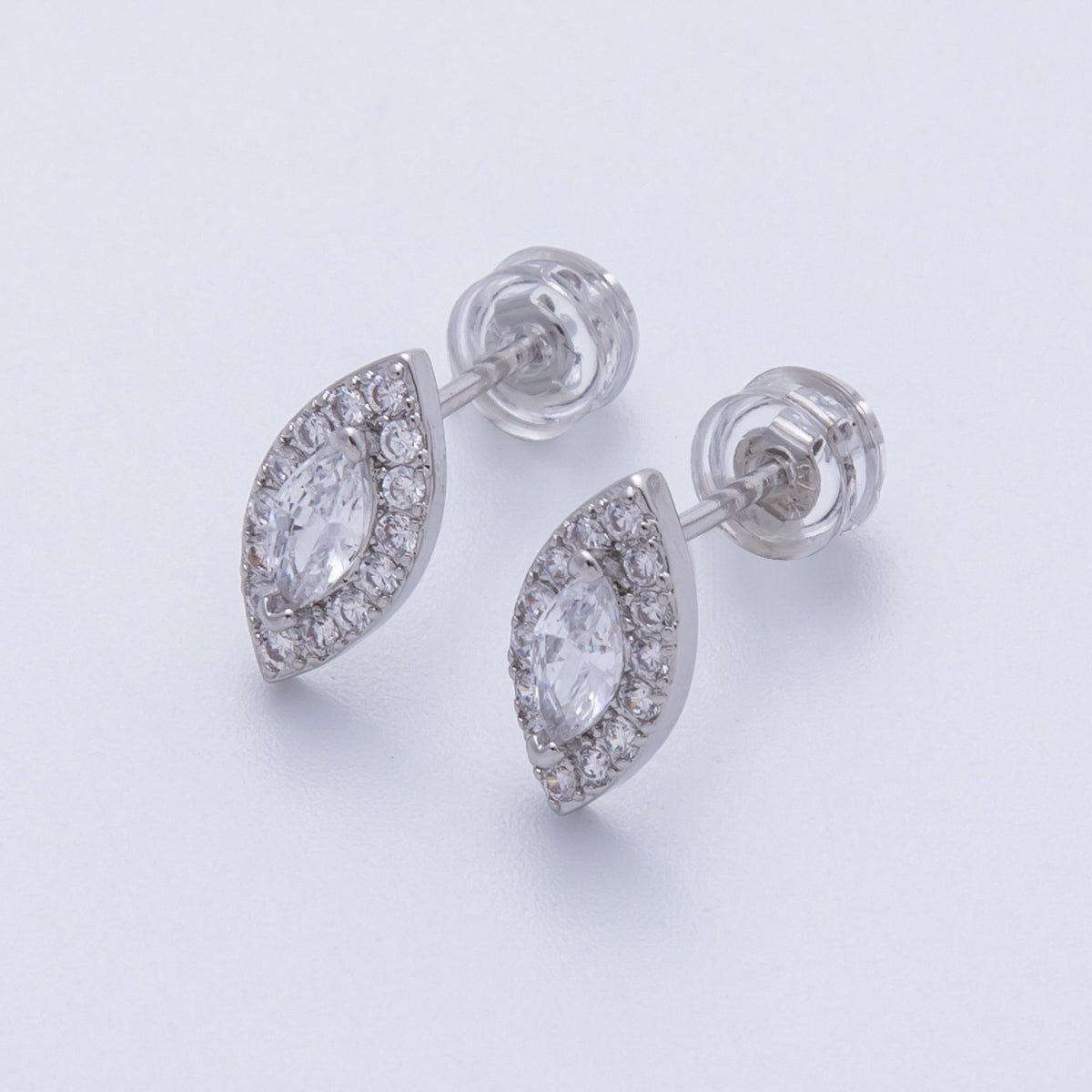 14K Gold Filled 15mm Clear CZ Marquise Micro Paved Stud Earrings in Gold &amp; Silver | Earrings-00048 Earrings-00049