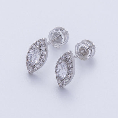 14K Gold Filled 15mm Clear CZ Marquise Micro Paved Stud Earrings in Gold &amp; Silver | Earrings-00048 Earrings-00049