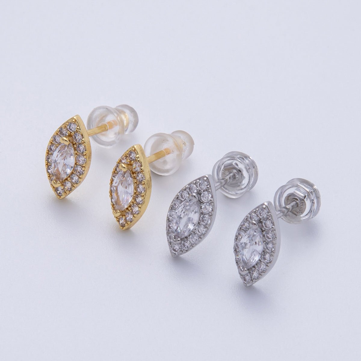 14K Gold Filled 15mm Clear CZ Marquise Micro Paved Stud Earrings in Gold &amp; Silver | Earrings-00048 Earrings-00049