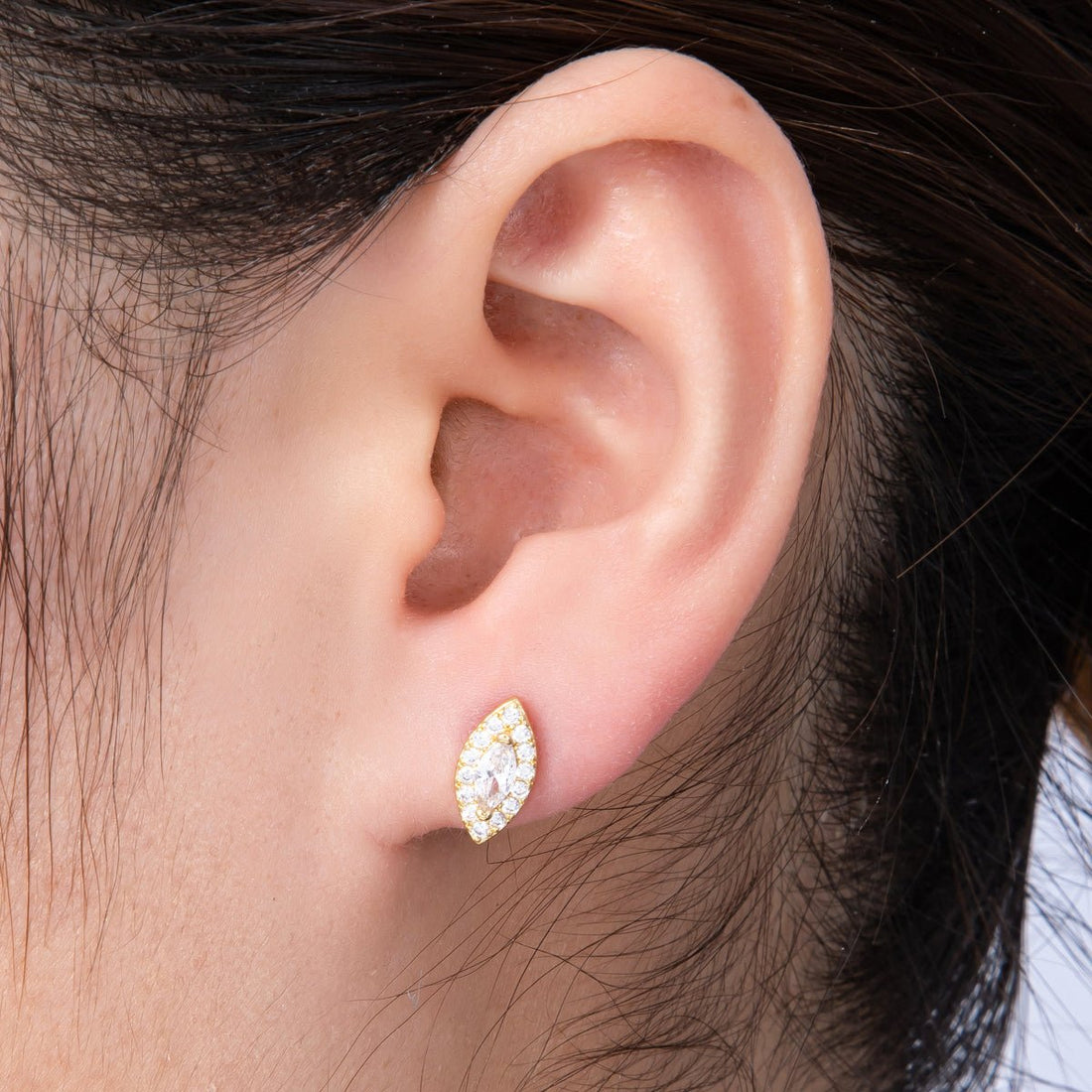 14K Gold Filled 15mm Clear CZ Marquise Micro Paved Stud Earrings in Gold &amp; Silver | Earrings-00048 Earrings-00049