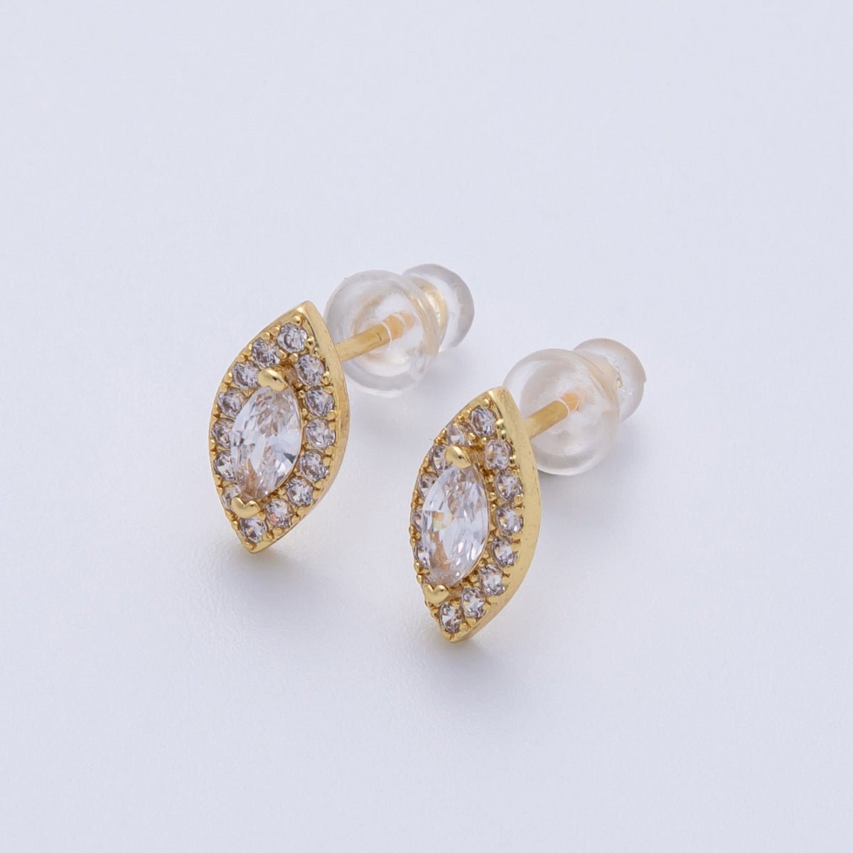 14K Gold Filled 15mm Clear CZ Marquise Micro Paved Stud Earrings in Gold &amp; Silver | Earrings-00048 Earrings-00049