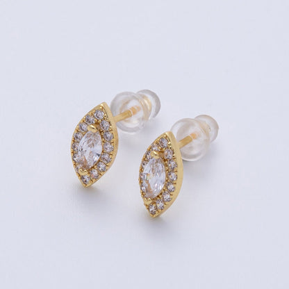 14K Gold Filled 15mm Clear CZ Marquise Micro Paved Stud Earrings in Gold &amp; Silver | Earrings-00048 Earrings-00049