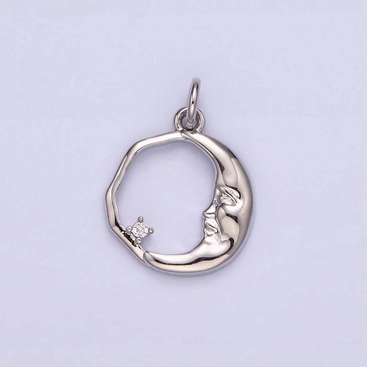 14K Gold Filled 15mm Clear CZ Open Crescent Moon Face Abstract Round Charm in Gold &amp; Silver | N1114 N1115