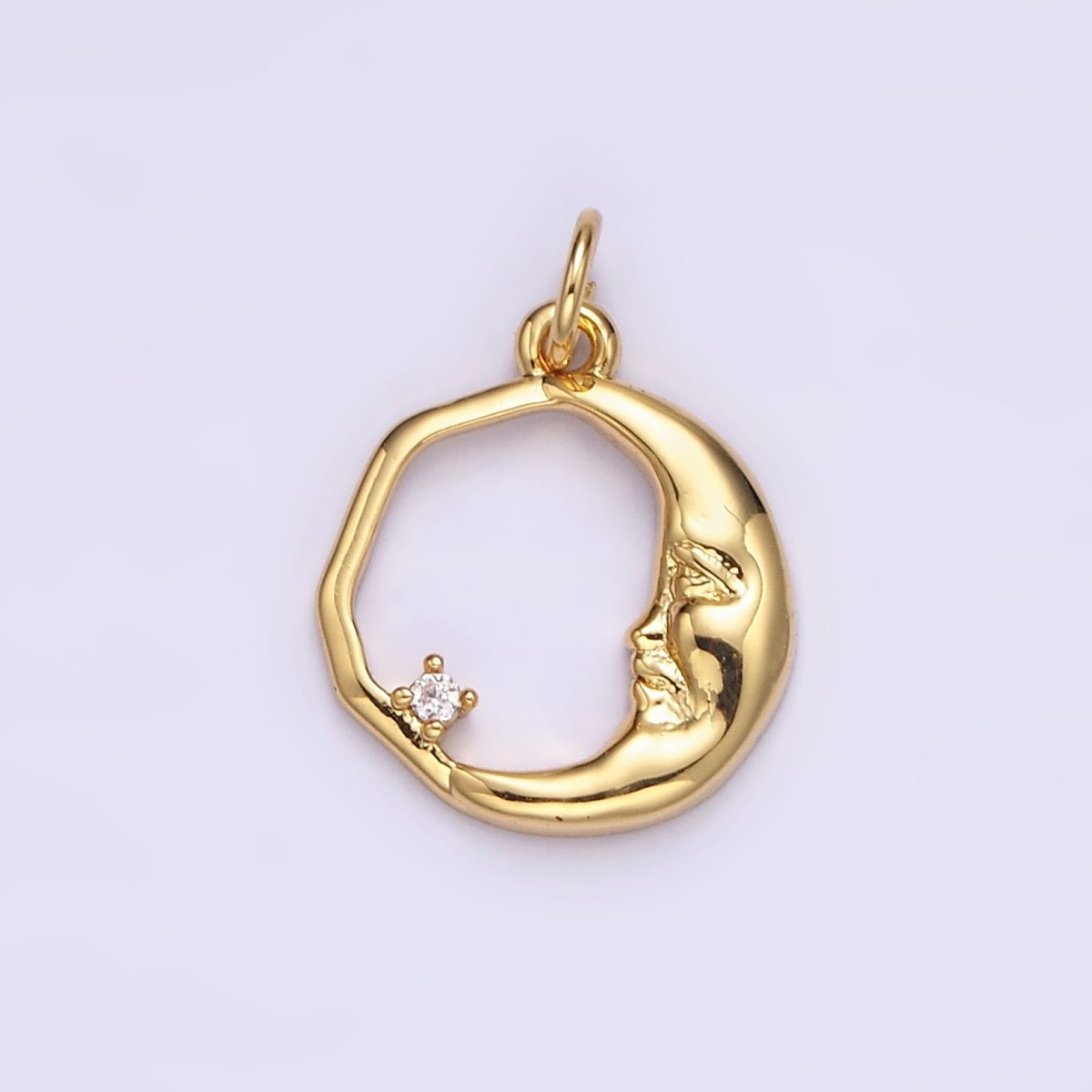 14K Gold Filled 15mm Clear CZ Open Crescent Moon Face Abstract Round Charm in Gold &amp; Silver | N1114 N1115