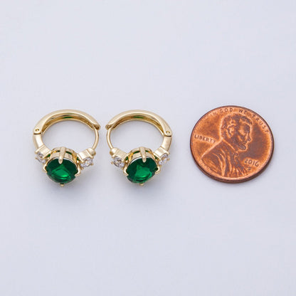 14K Gold Filled 15mm Clear, Green, Red Oval Solitaire CZ Huggie Earrings | Earrings-00145 ~ Earrings-00147