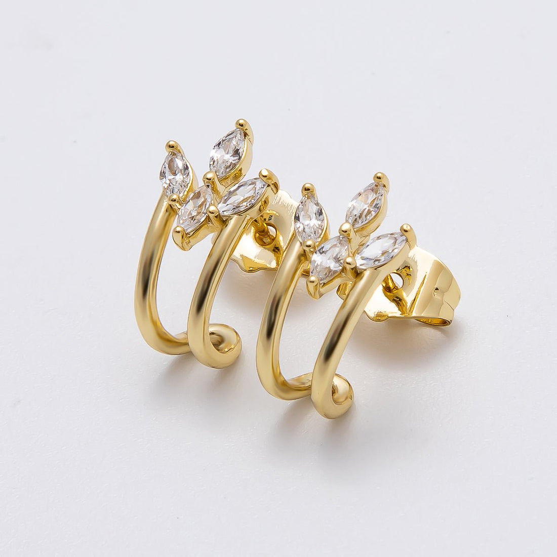 14K Gold Filled 15mm Clear Marquise CZ Claw J-Shaped Hoop Earrings | Earrings-00273