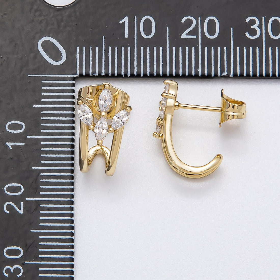 14K Gold Filled 15mm Clear Marquise CZ Claw J-Shaped Hoop Earrings | Earrings-00273
